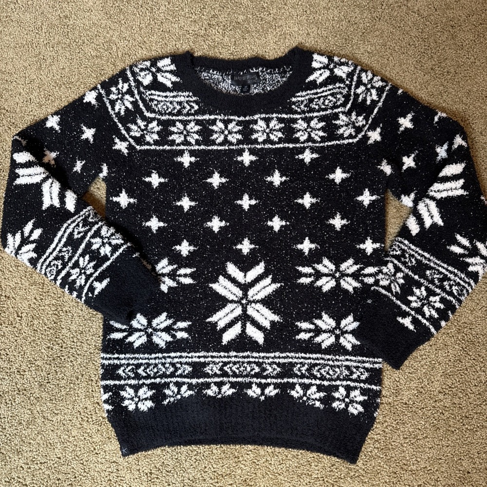 Barefoot Dreams Size XS CozyChic Black Fair Isle Seaside Crew Neck Pullover